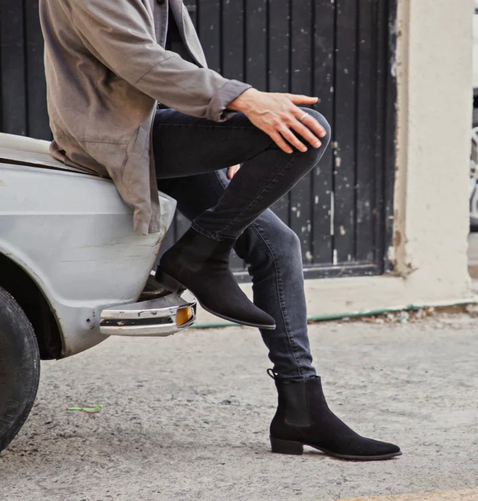 Modern Ginebra Black Suede Mezcalero Chelsea Leather Boots with cuban heel for Men in Vancouver & Canada
