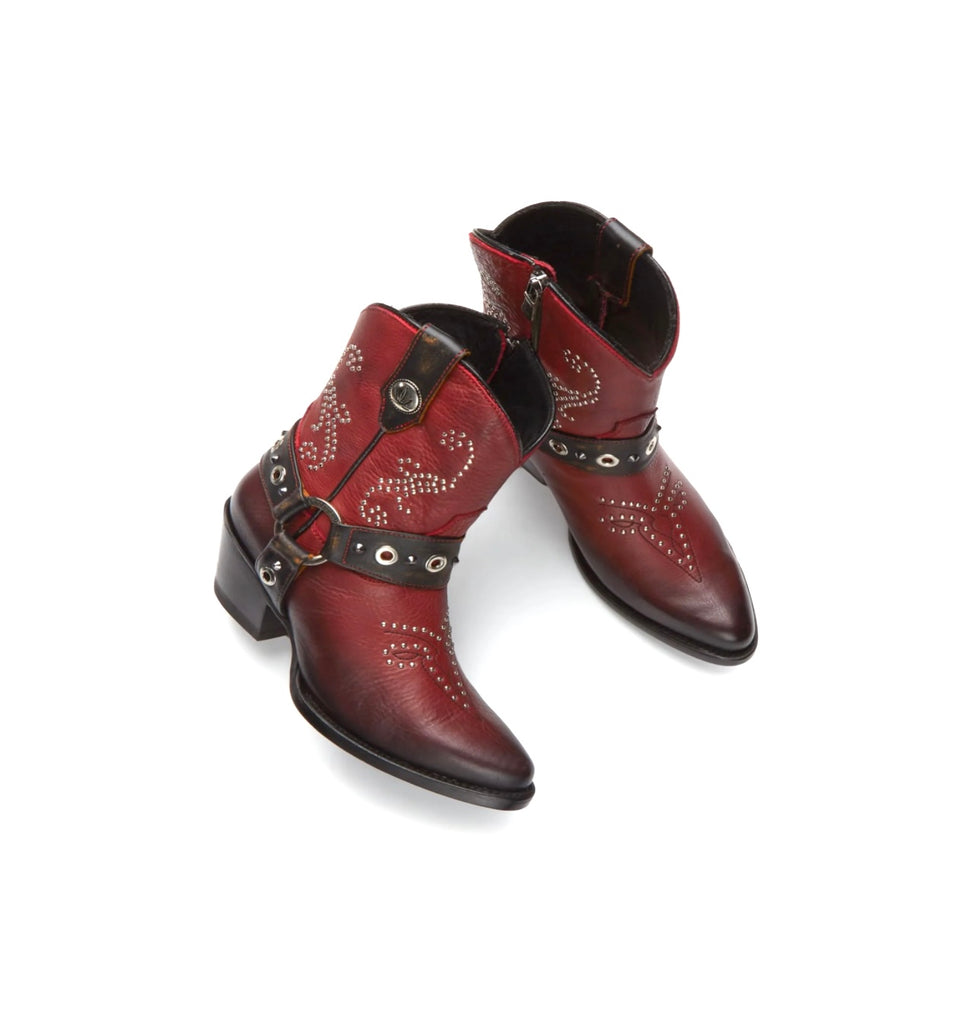 Azalea Red Storm Mezcalero Handmade Cowboy Western Leather Booties for Women in Vancouver & Canada