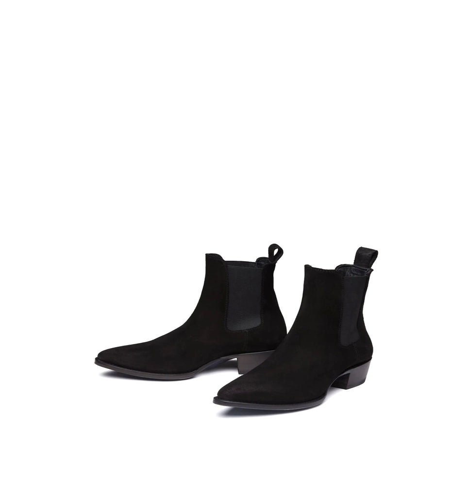 Modern Ginebra Black Suede Mezcalero Handmade Chelsea Leather Boots with cuban heel for Men in Vancouver & Canada