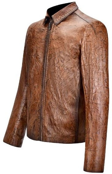 Unique Cuadra men's jacket handmade of crinkled leather in light