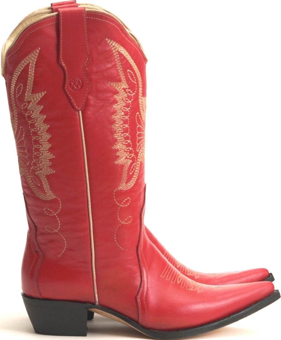 Fashion red western handmade leather boots for stylish women and cowgirls in Vancouver and Canada by Montserrat Messeguer