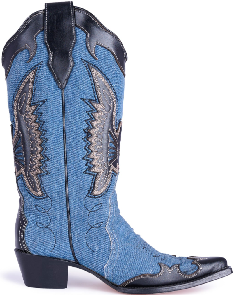 Fashion Women's Blue Denim Western Cowboy Boots by Montserrat Messeguer in Vancouver & Canada