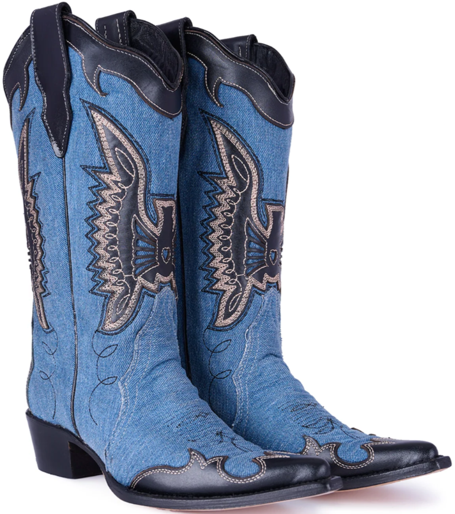 Fashion Women's Blue Denim Western Cowboy Boots by Montserrat Messeguer in Vancouver & Canada