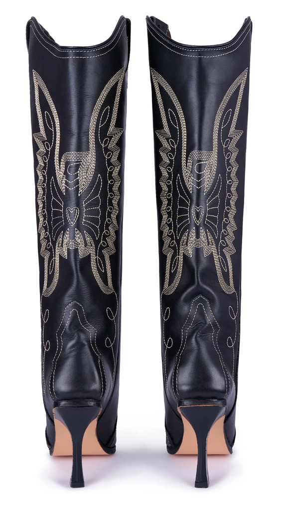 Montserrat Messeguer Women's Handmade Black Leather Jornada Stiletto Cowboy Boots