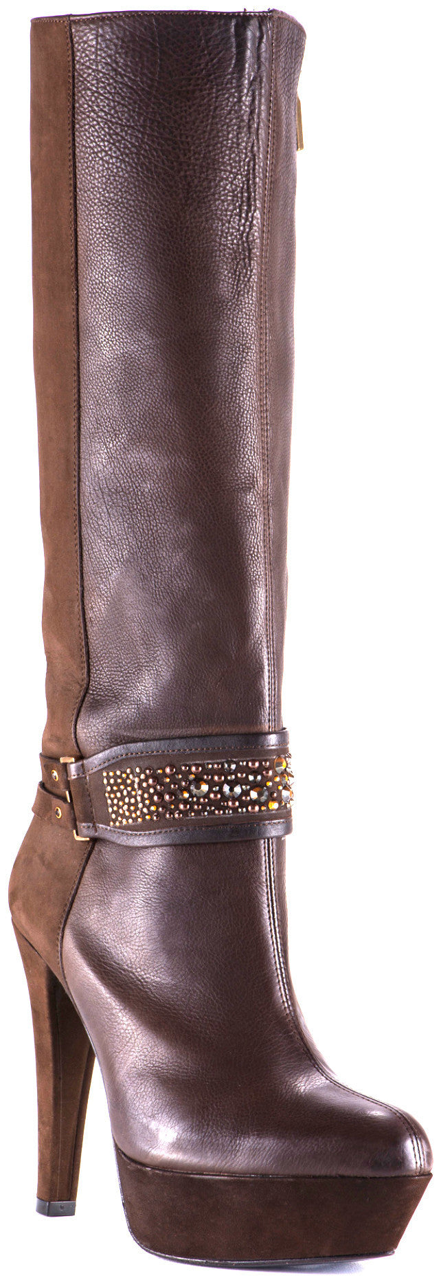 Cuadra Women’s Handmade Brown Suede Leather Knee-High High Heel Platform Boots, Front