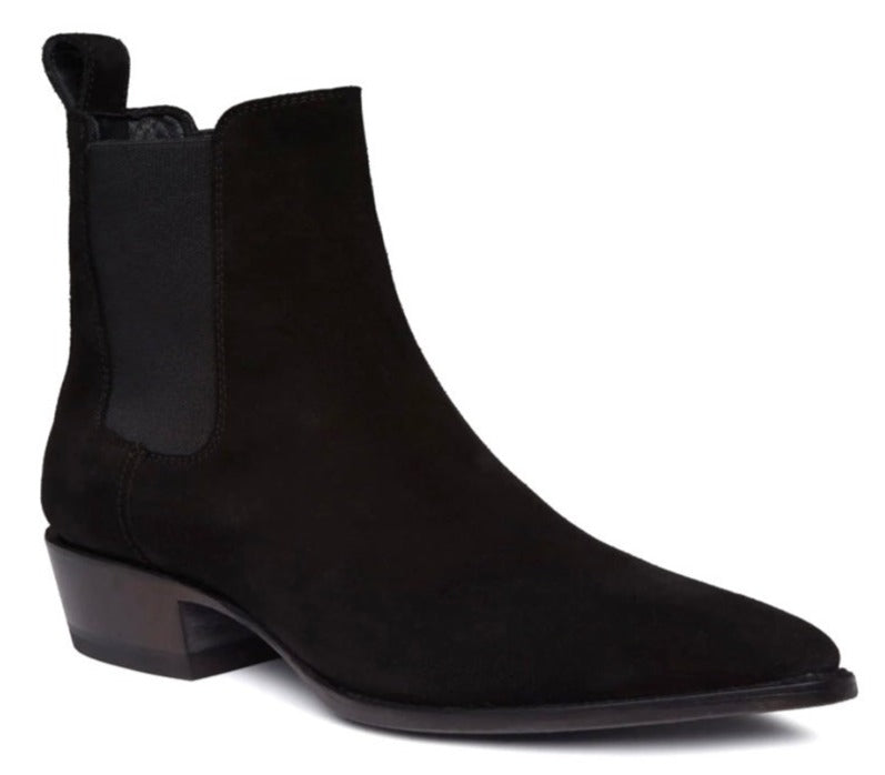 Modern Black Suede Handmade Mezcalero Chelsea Leather Boots with Cuban heel for Men in Vancouver &  Canada
