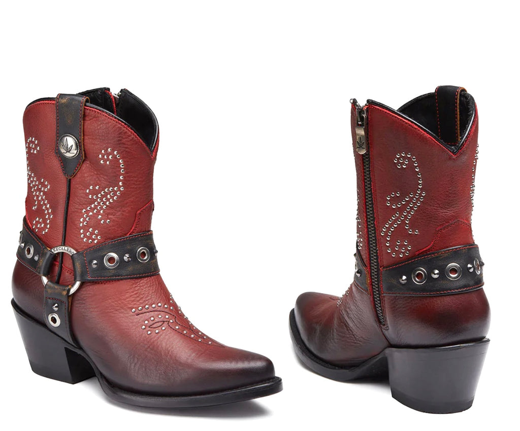Azalea Red Storm Mezcalero Handmade Cowboy Western Ankle Leather Boots for Women in Vancouver & Canada
